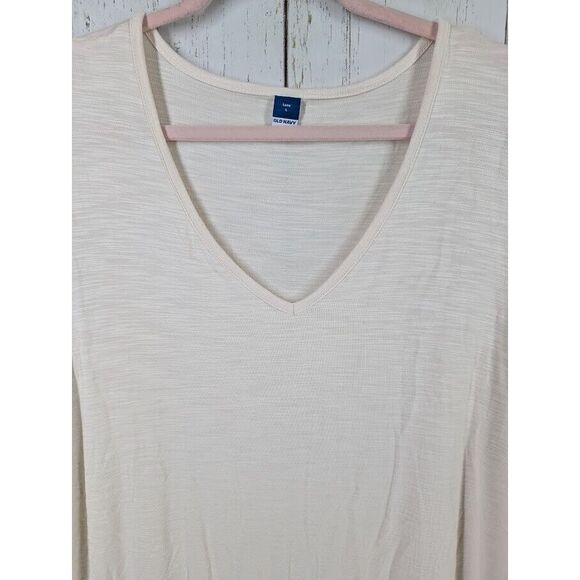 Old Navy Size Large Ivory V Neck Womens Rayon Short Sleeve Stretch Top - Picture 3 of 8